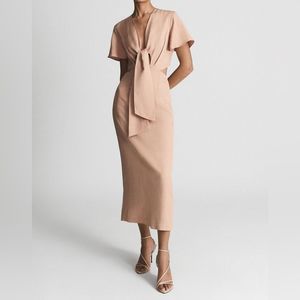 NEW REISS BLUSH IONA REGULAR TIE WAIST BODYCON MIDI DRESS
